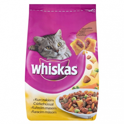 Whiskas teljes értékű állateledel felnőtt macskák számára csirkehússal és májas falatkákkal 300g