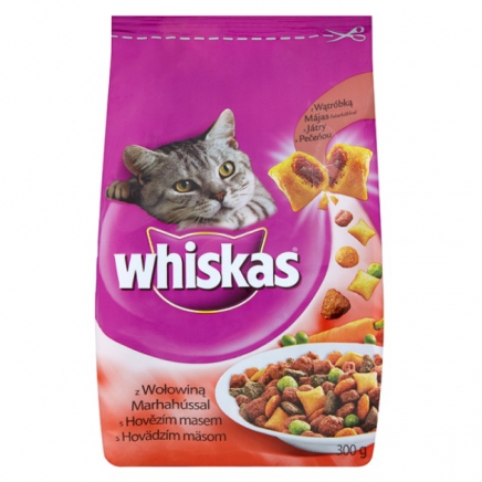 Whiskas teljes értékű állateledel felnőtt macskák számára marhahússal és májas falatkákkal 300g